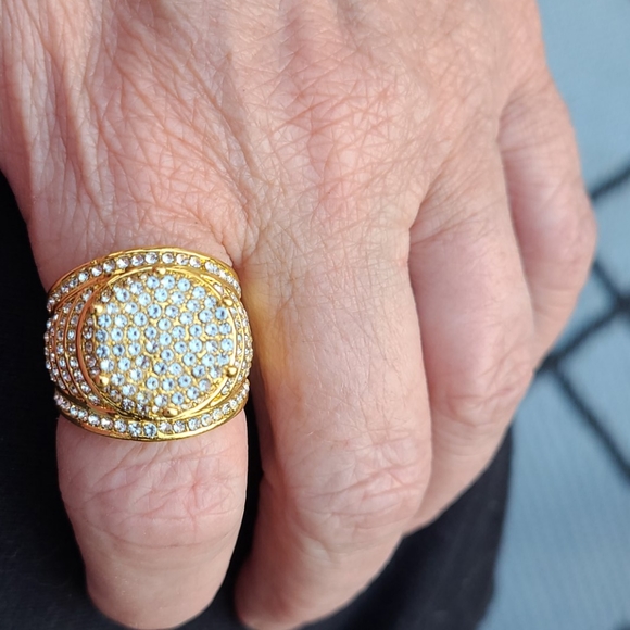 Ladies stimulated diamond gold plated dinner ring - Picture 3 of 5